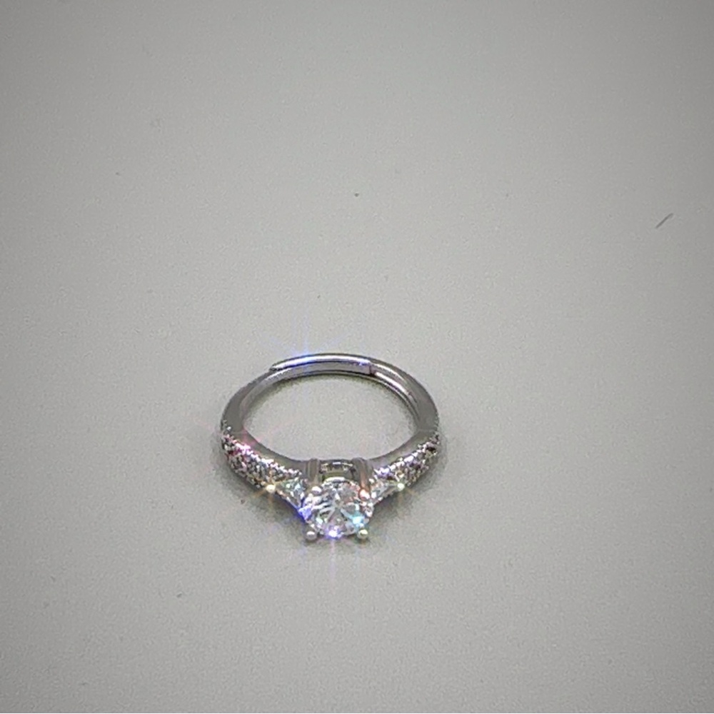 Silver Wedding Ring Diamond Simulant Adjustable New - Picture 14 of 15